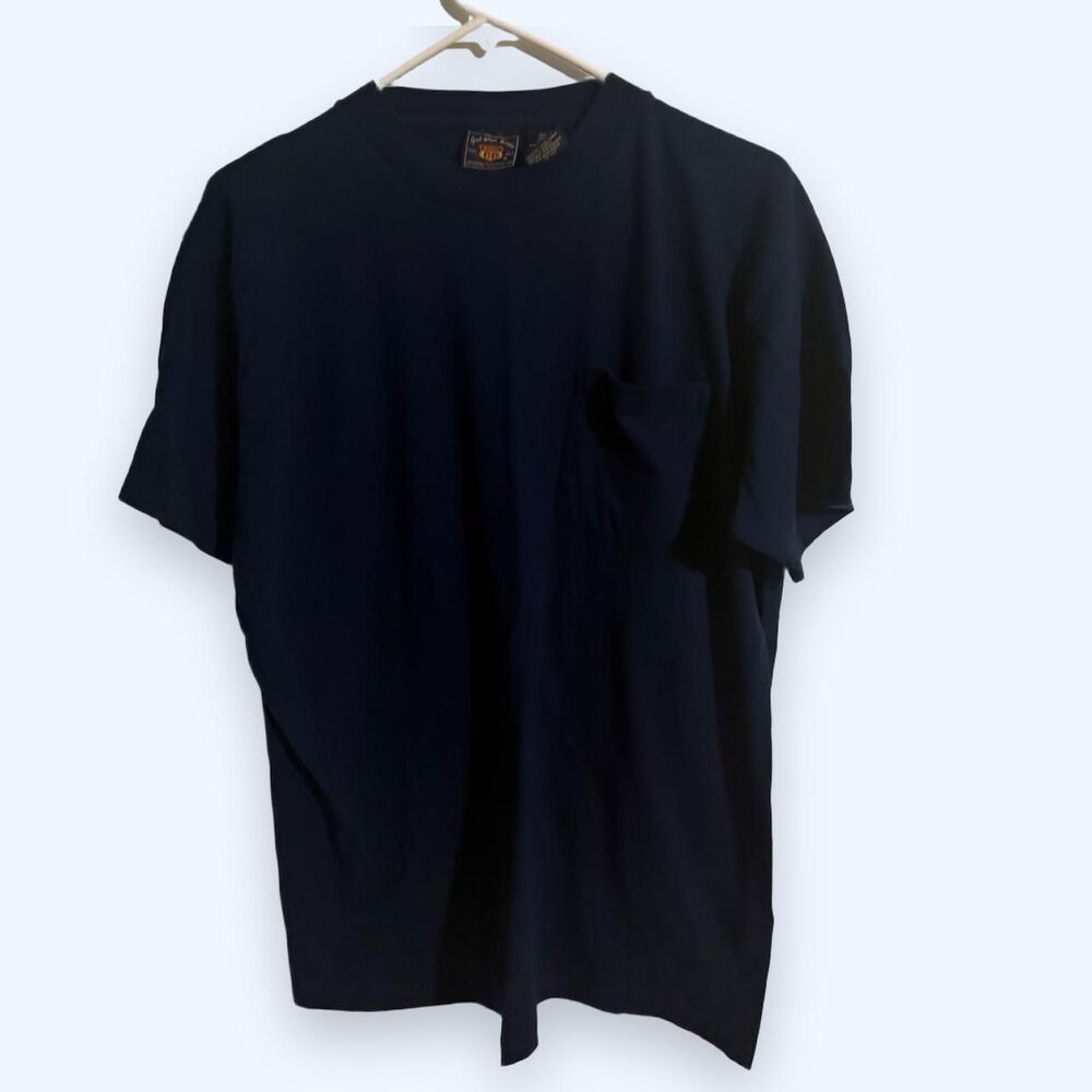 Route 66 T-Shirt Male XL Navy Blue Vintage Blank Heavyweight Cotton Pocket Tee